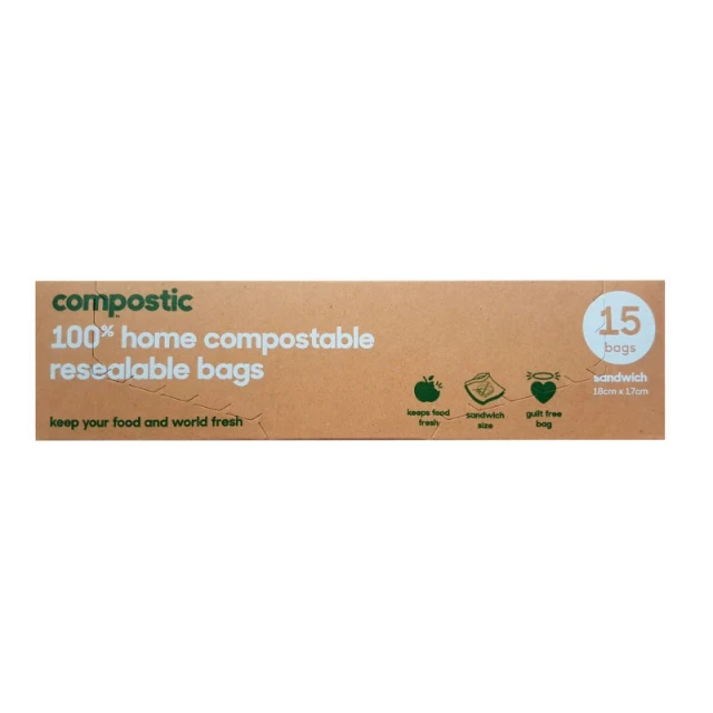 Home Compostable, Resealable Zip Lock Sandwich Bags