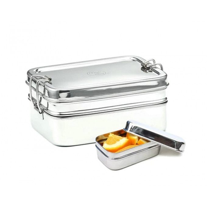 Twin Layer rectangular Stainless Steel lunchbox with Snackbox