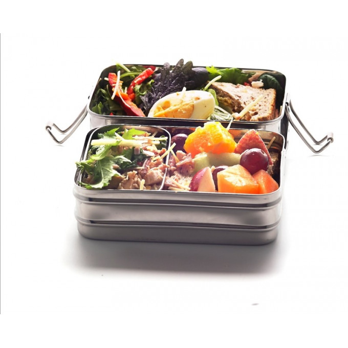 Twin Layer rectangular Stainless Steel lunchbox with Snackbox